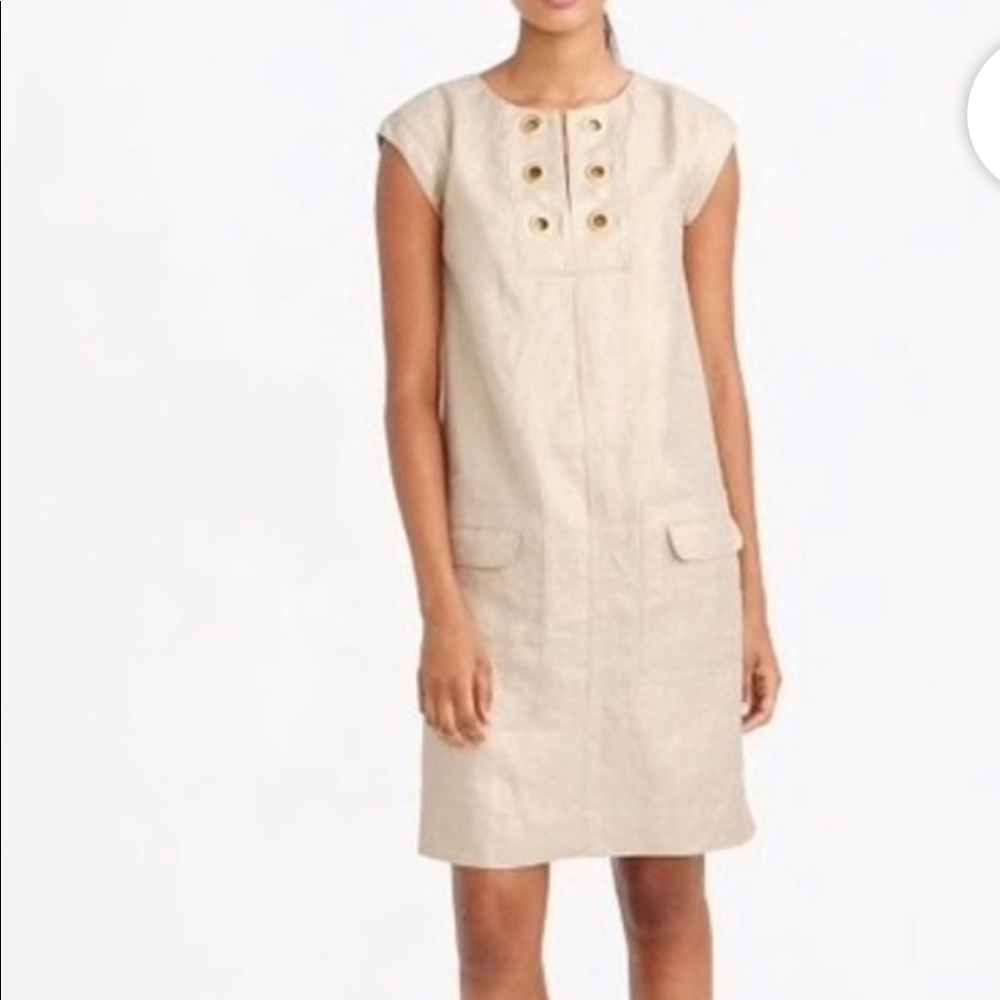 J Crew gold metallic linen shift dress.